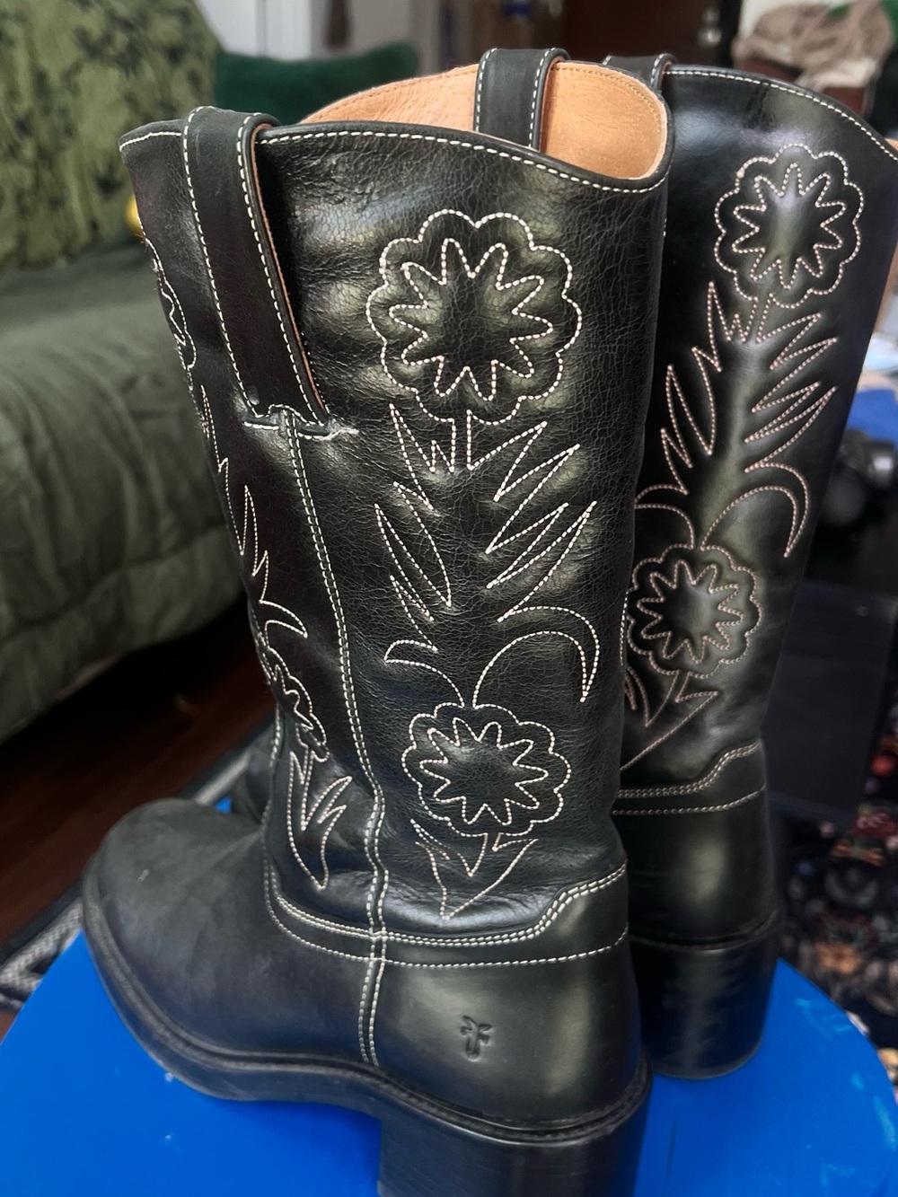 Frye Black Leather Western Boots with Contrast Stitching - Picture 3 of 3